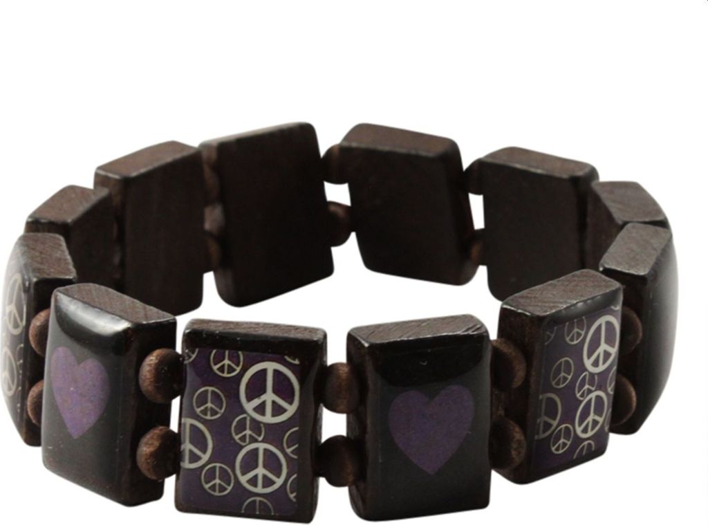 Holzarmband - Peace & Hearts - dunkelbraun