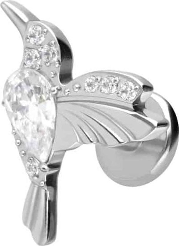 Ohrpiercing, Nasenpiercing Titan Labret mit Innengewinde KOLIBRI Silber Stablänge: 6mm | Stabstärke: 1,2mm