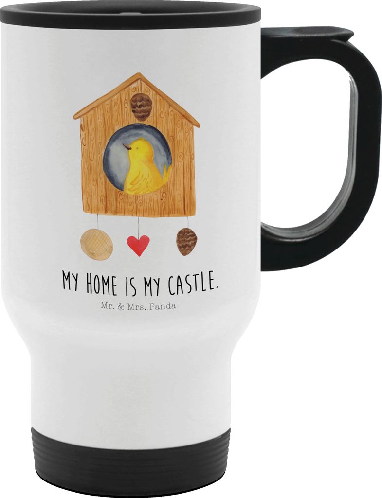 Mr. & Mrs. Panda Thermobecher Vogel Haus - Weiß - Geschenk, Zuhause, Wohnung, To Go, Nest, Becher, Gute Laune, Edelstahl, Kaffeebecher, Castle, Fa...