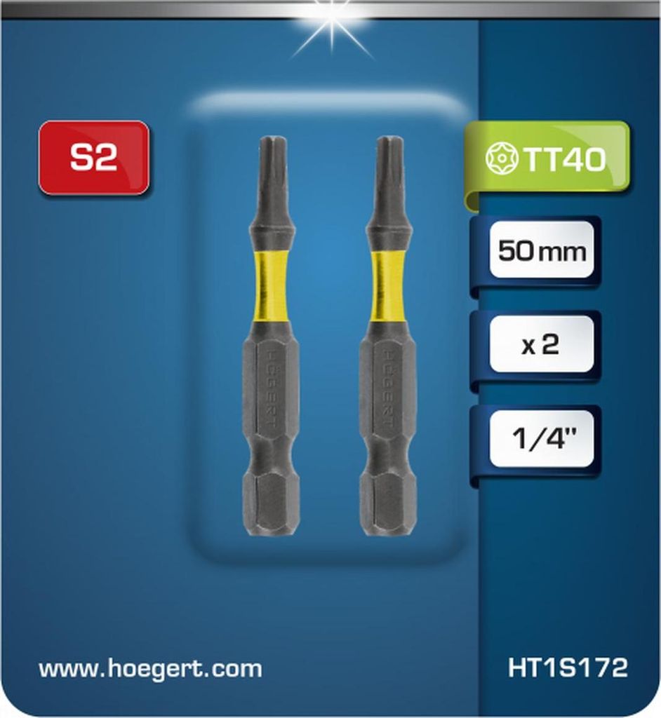 Högert Torx -kompatibel-Schlagschraubendreher-Einsatz TT40, 50 mm, 2 Stk.