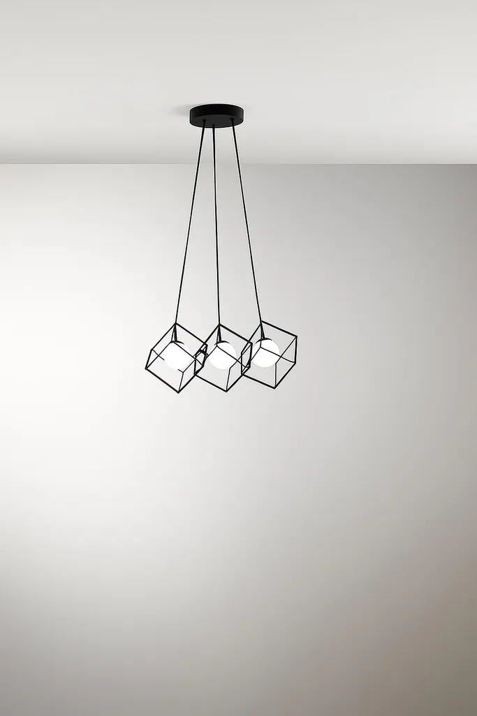 Lustre Suspension Moderne avec Globes en Verre Blanc et Finition Noire