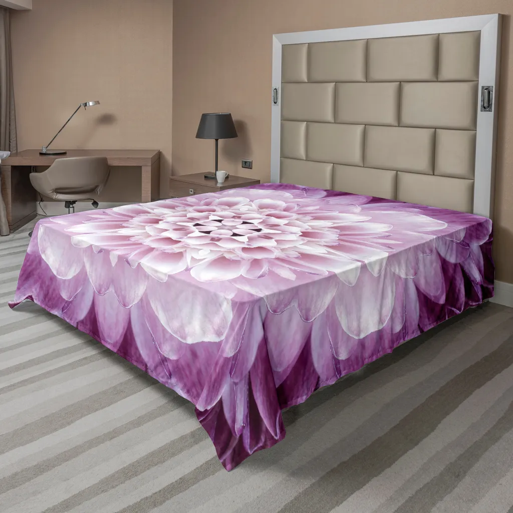 Drap plat pour lit décoratif à motif floral violet, textile doux 275cm