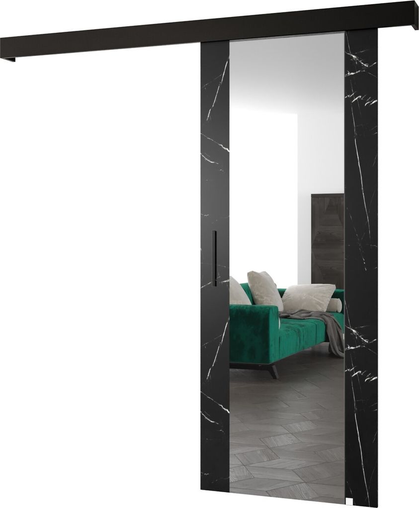 MEBLE KRYSPOL Schiebetürsystem SALWADOR 2 mit Schienenabdeckung und Spiegel, Einbautüren, 90x204cm, Schwarzer Marmor