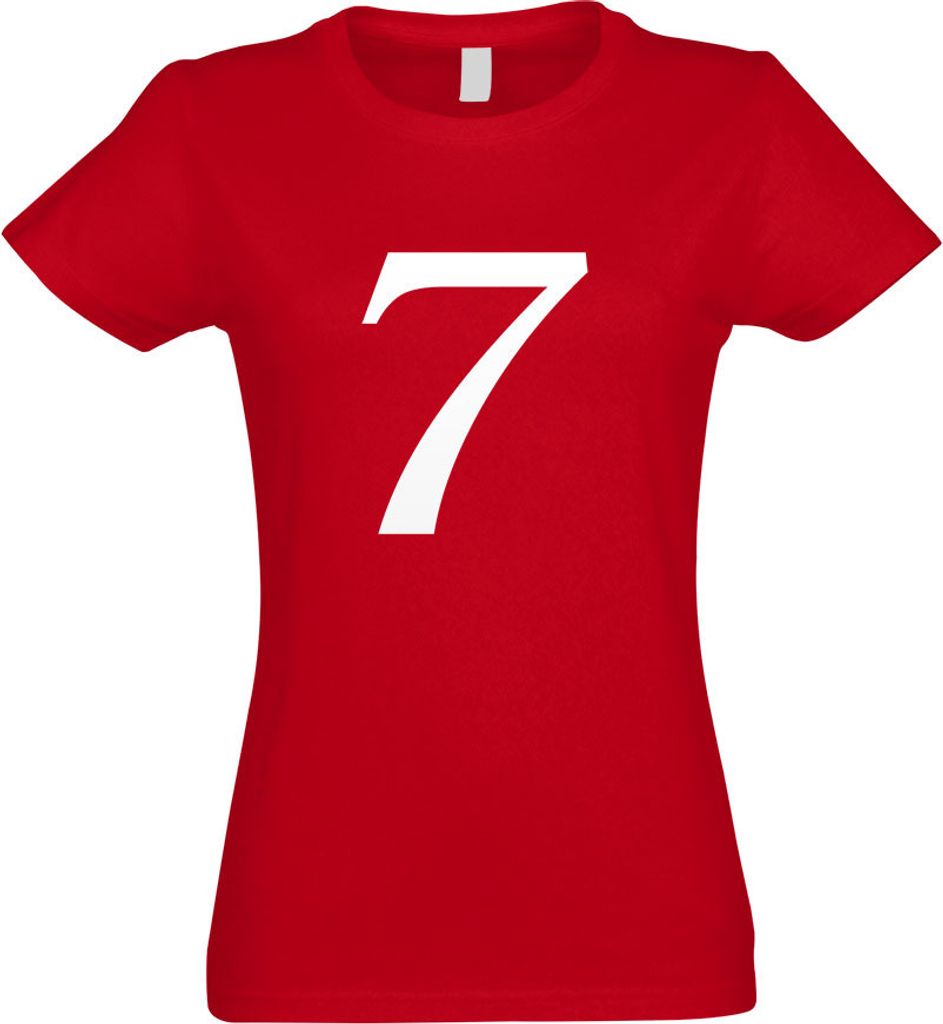 Kiwistar - T-Shirt tailliert - Damen - rot - Zahl 7 - Zahlen Nummern - mit Motiv Bedruckt - Funshirt Design - Sport - Freizeit - Damen - XXL