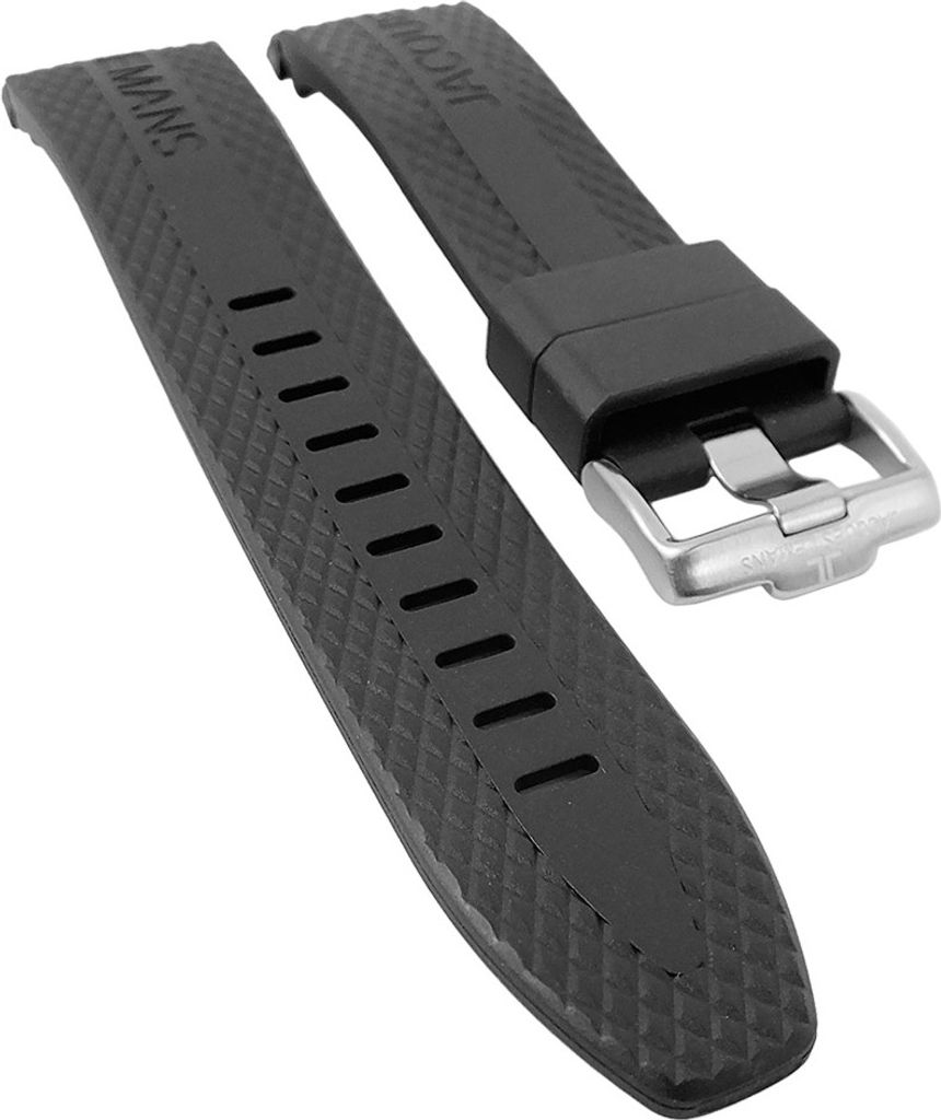 Jacques Lemans Uhrenarmband Porto | Kautschuk Band schwarz für 1-1673, Farbe:schwarz, Schließe:Silbern