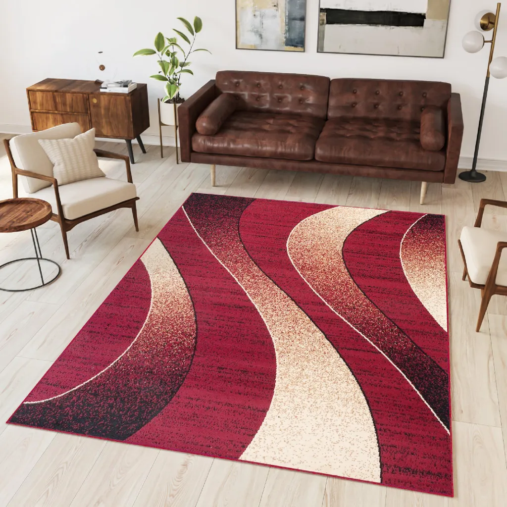 Tapis Salon DREAM Motifs Géométriques Rouge Noir Beige en 180 x 250 cm