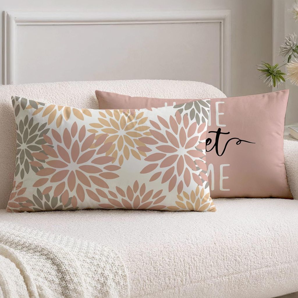 Outdoor-Kissen 30 x 50 cm, 2er-Set, rosa, moderner Samt-Look, Dahlienmuster, dekorative Kissen für Garten, Sofa, Wohnzimmer, Bett, beidseitig bedr...