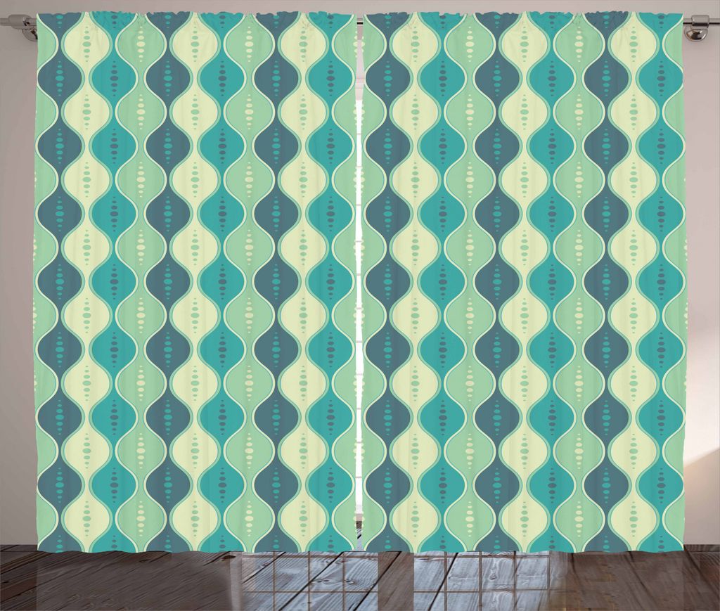 ABAKUHAUS Geometrisch Rustikaler Vorhang, Abstrakte ovale Form, Wohnzimmer Universalband Gardinen mit Schlaufen und Haken, 280 x 225 cm, Kadett Bla...