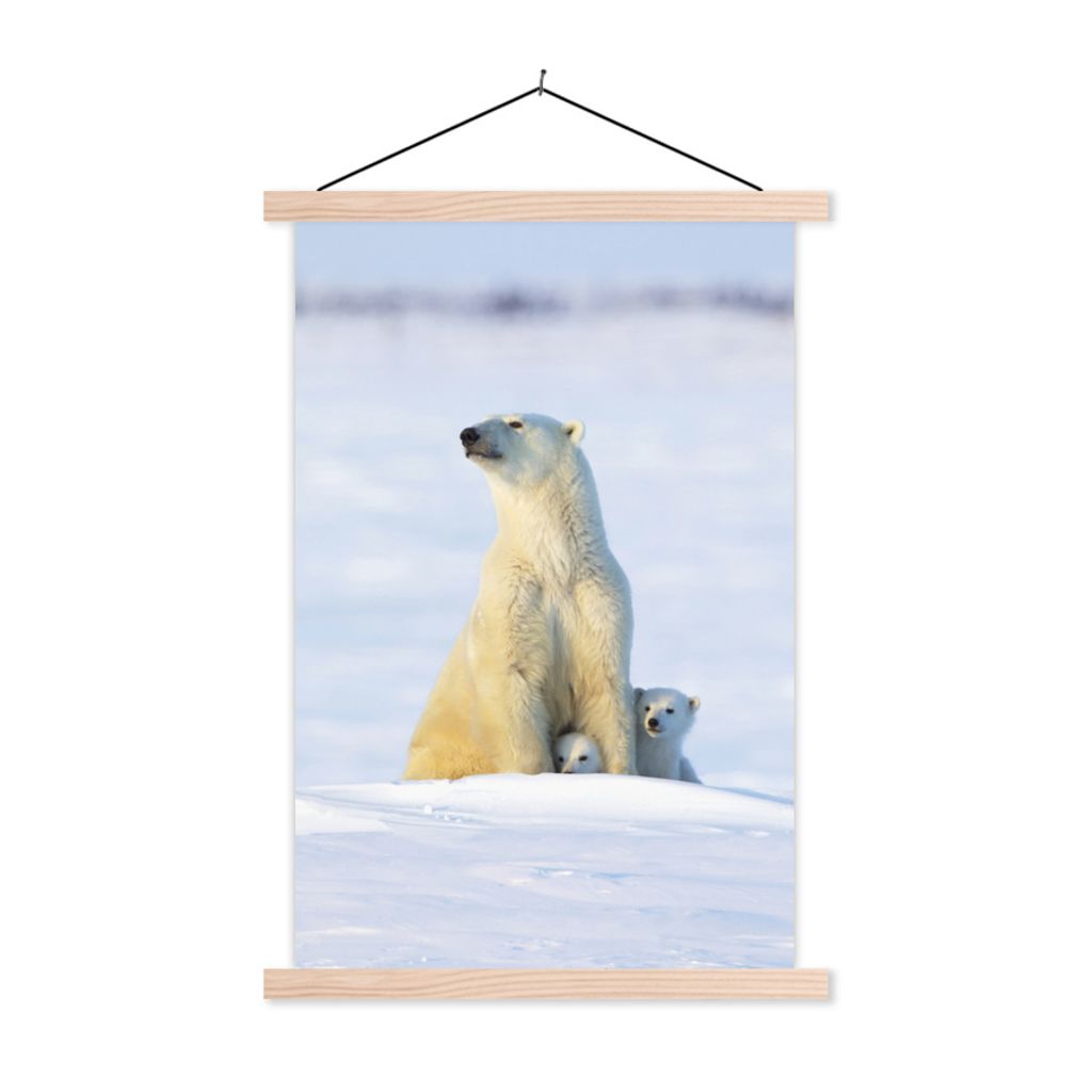 MuchoWow Textilposter Eisbär - Schnee - Jungtiere 40x60 cm mit holzfarbenen Rahmen - Poster