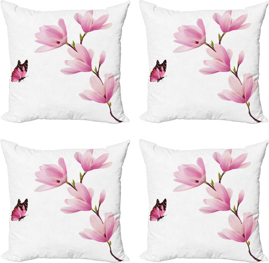 ABAKUHAUS Natur Kissenbezug Set (4 Stück), Ast Baumblüte Blumen, Moderner Doppelseitiger Digitaldruck, 60 cm x 60 cm, Rosa Maroon Burgund