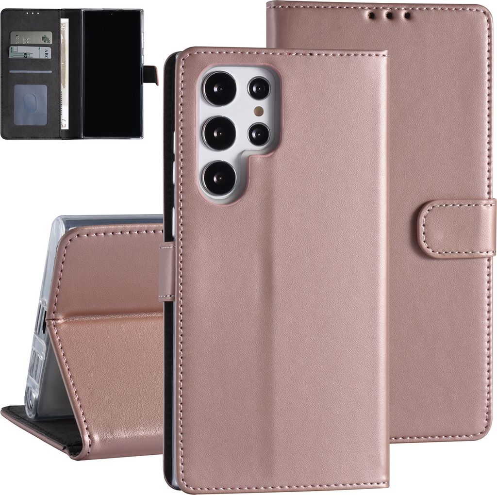 Samsung Galaxy S22 Ultra Book type Case - Card holder - Magnetic closure - Rose Gold