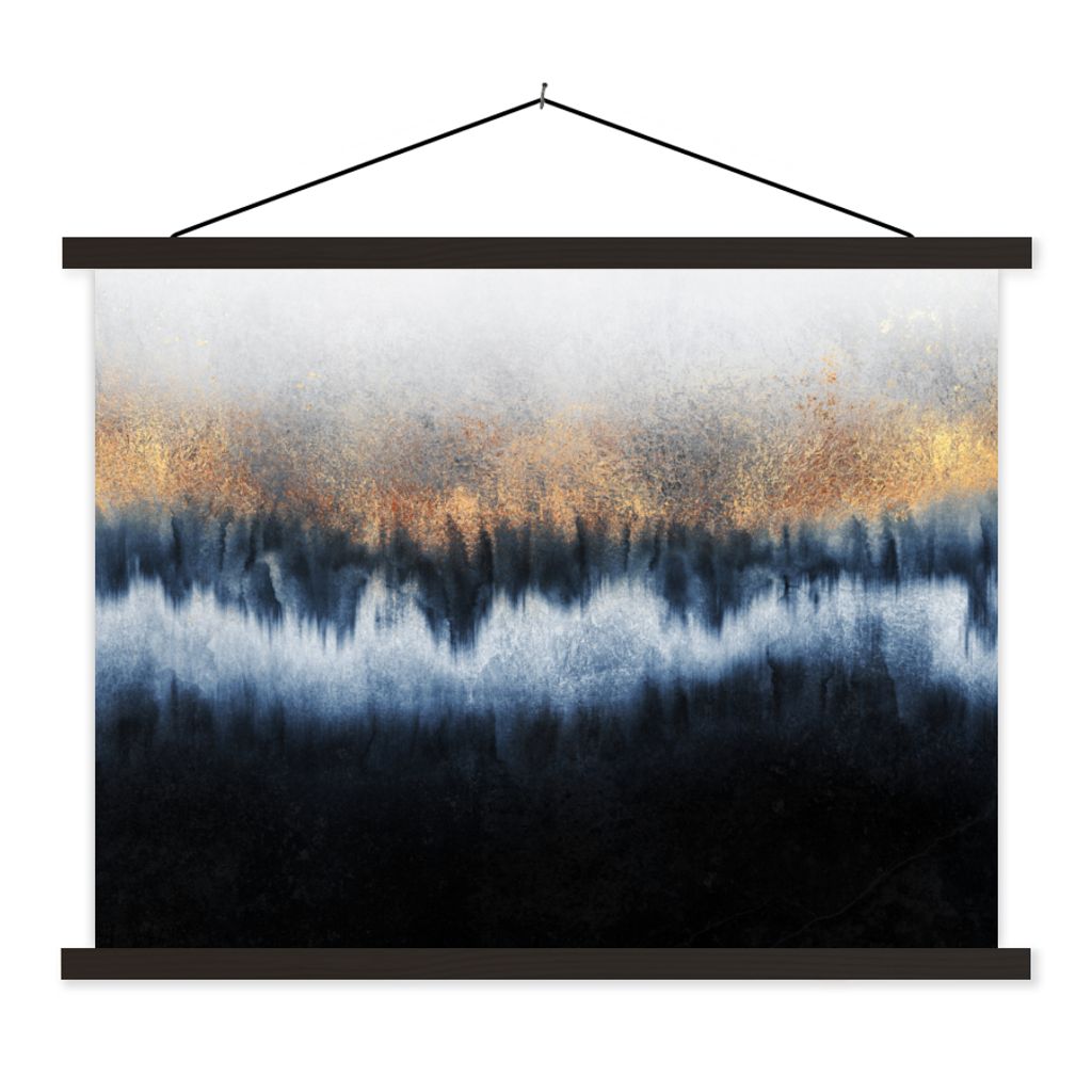 MuchoWow Textilposter Abstrakt - Gold - Luxus - Blau 120x90 cm mit schwarzem Rahmen - Aufhänger für Poster