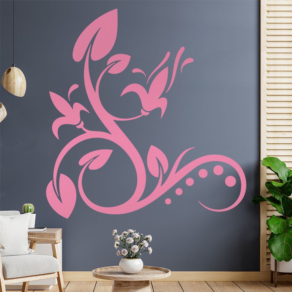 Blume - Linien Punkte Wandtattoo in 6 Größen - Wandaufkleber Wall Sticker - Dekoration, Küche, Wohnzimmer, Schlafzimmer, Badezimmer