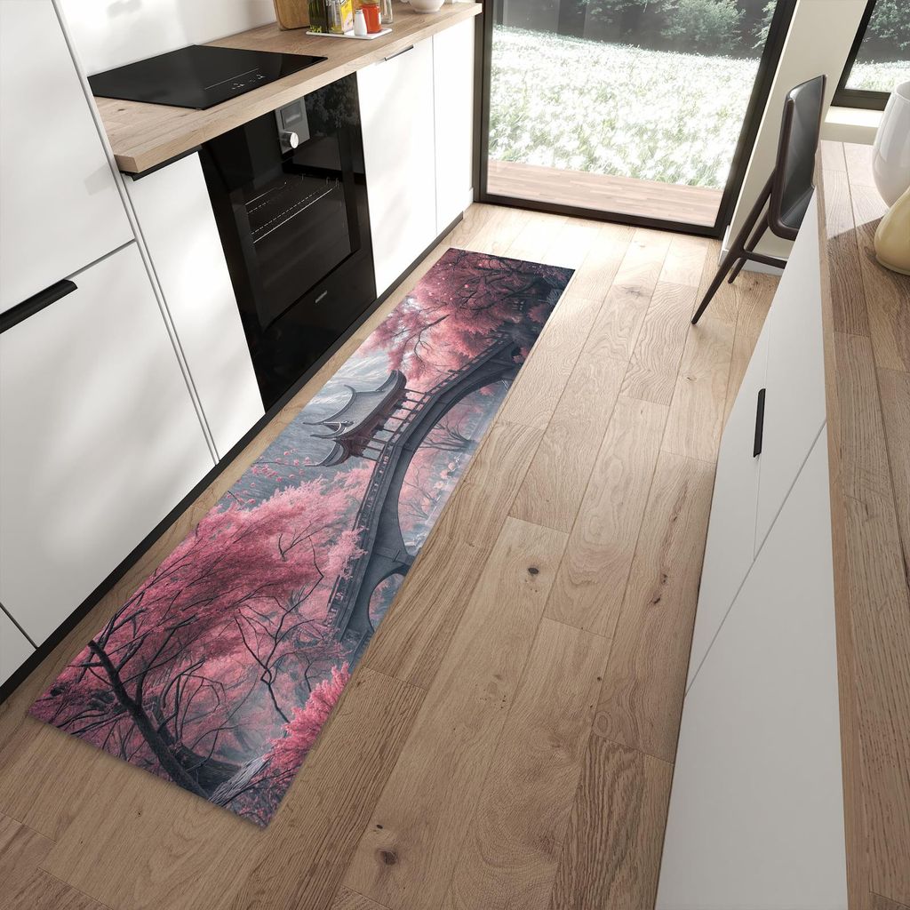 Küchenteppich 60x240cm rutschfest & abwischbar PVC Läufer - Japanischer Garten
