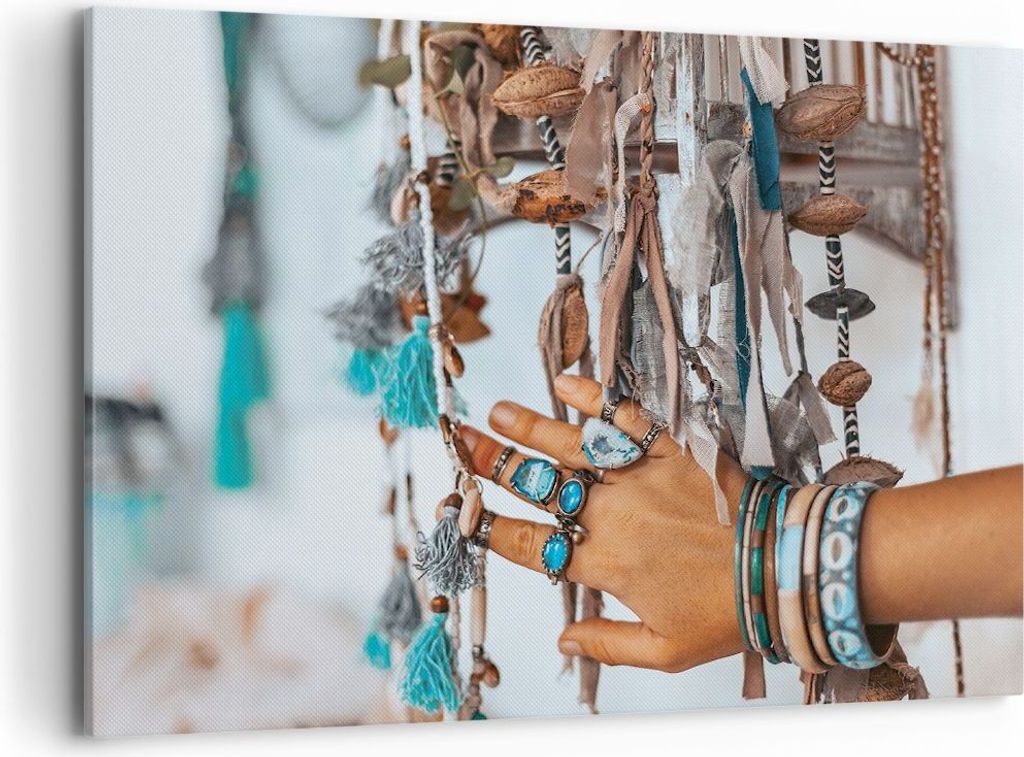 Bild auf Leinwand - Leinwandbild - Einteilig - Hand Schmuck ethnisch - 100x70cm - Wand Bild - Wanddeko - Wandbilder - Leinwanddruck - Bilder - Wand...