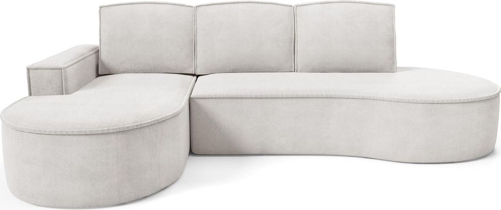 BETTSO Großes Ecksofa FLOW mit Schlaffunktion und Kissen weiß in Curio Stoff Links