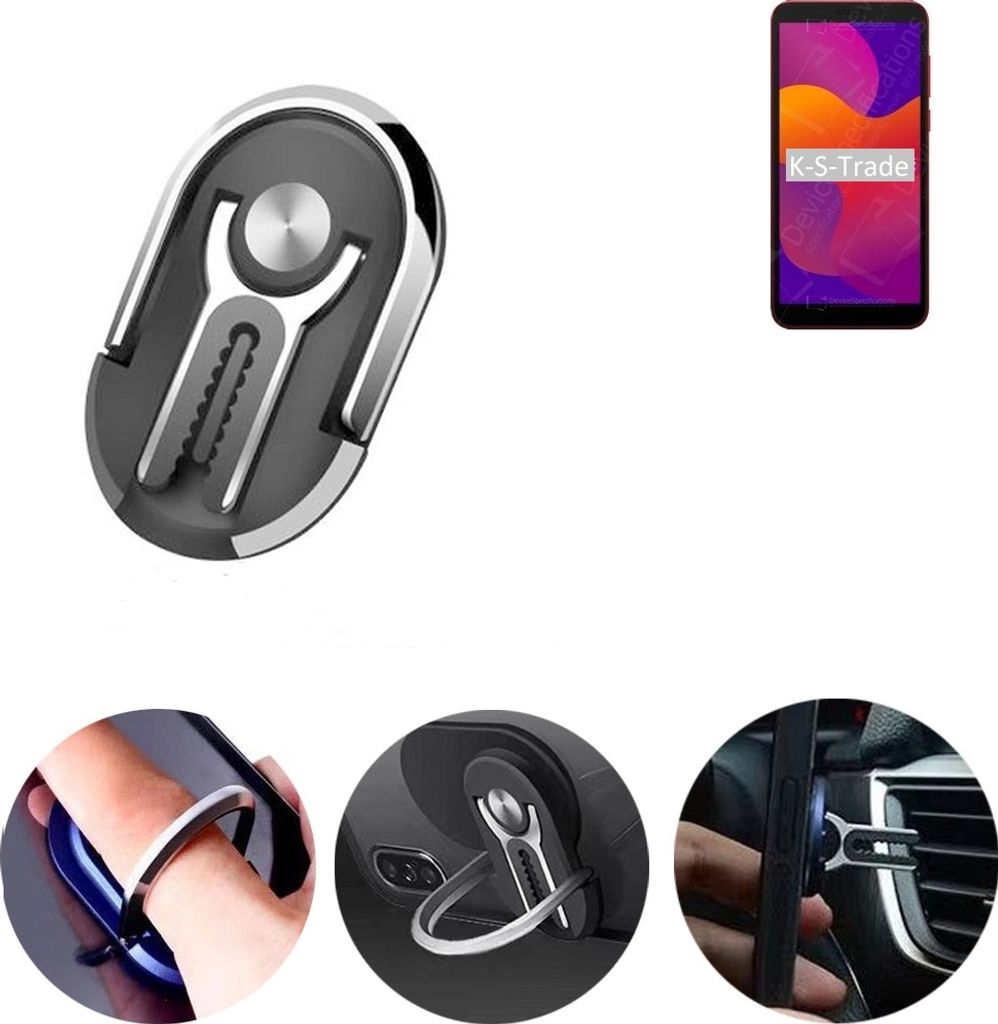K-S-Trade 3in1 Smartphone-Ring Handy-Ring kompatibel mit Huawei Honor 9S Fingerhalterung Handyring Tischständer Lüftungsgitter-Halterung Tisch