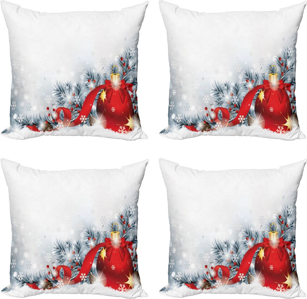 ABAKUHAUS Weihnachten Kissenbezug Set (4 Stück), Schneekugeln, Moderner Doppelseitiger Digitaldruck, 60 cm x 60 cm, weiß Rot