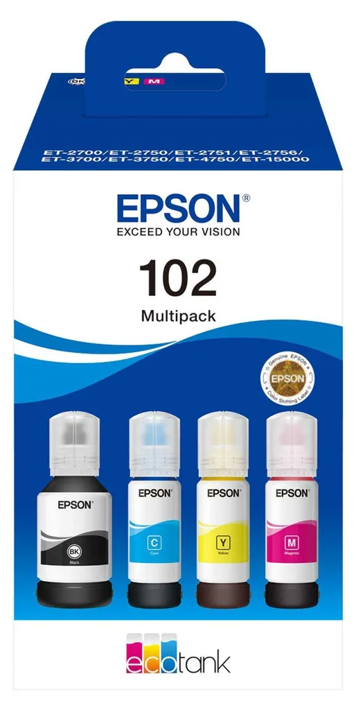 Epson EcoTank Multipack 102 T03R6 : Pack de 4 Bouteilles d'Encre d'Origine