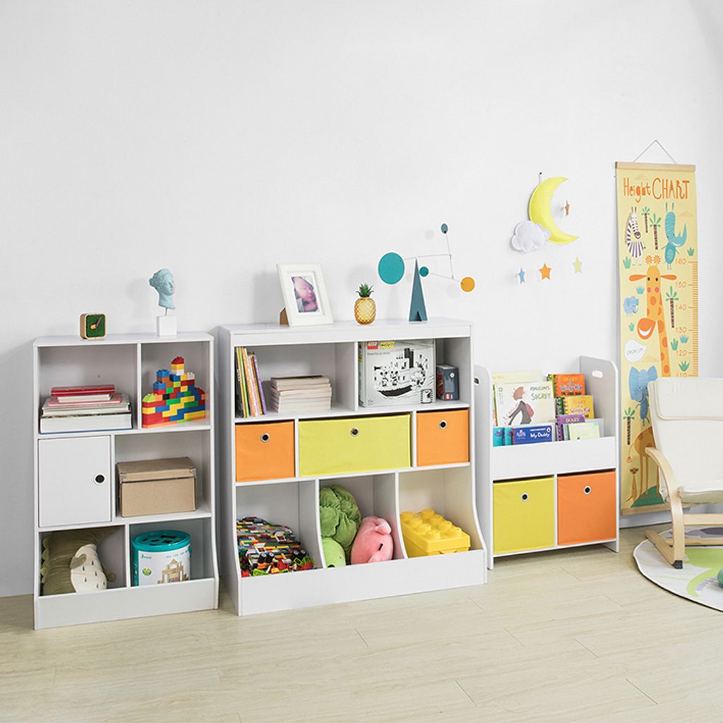 SoBuy Kinder Bücherregal Kinderregal mit 3 Ablagefächern u 2 Stoffboxen KMB27-W 