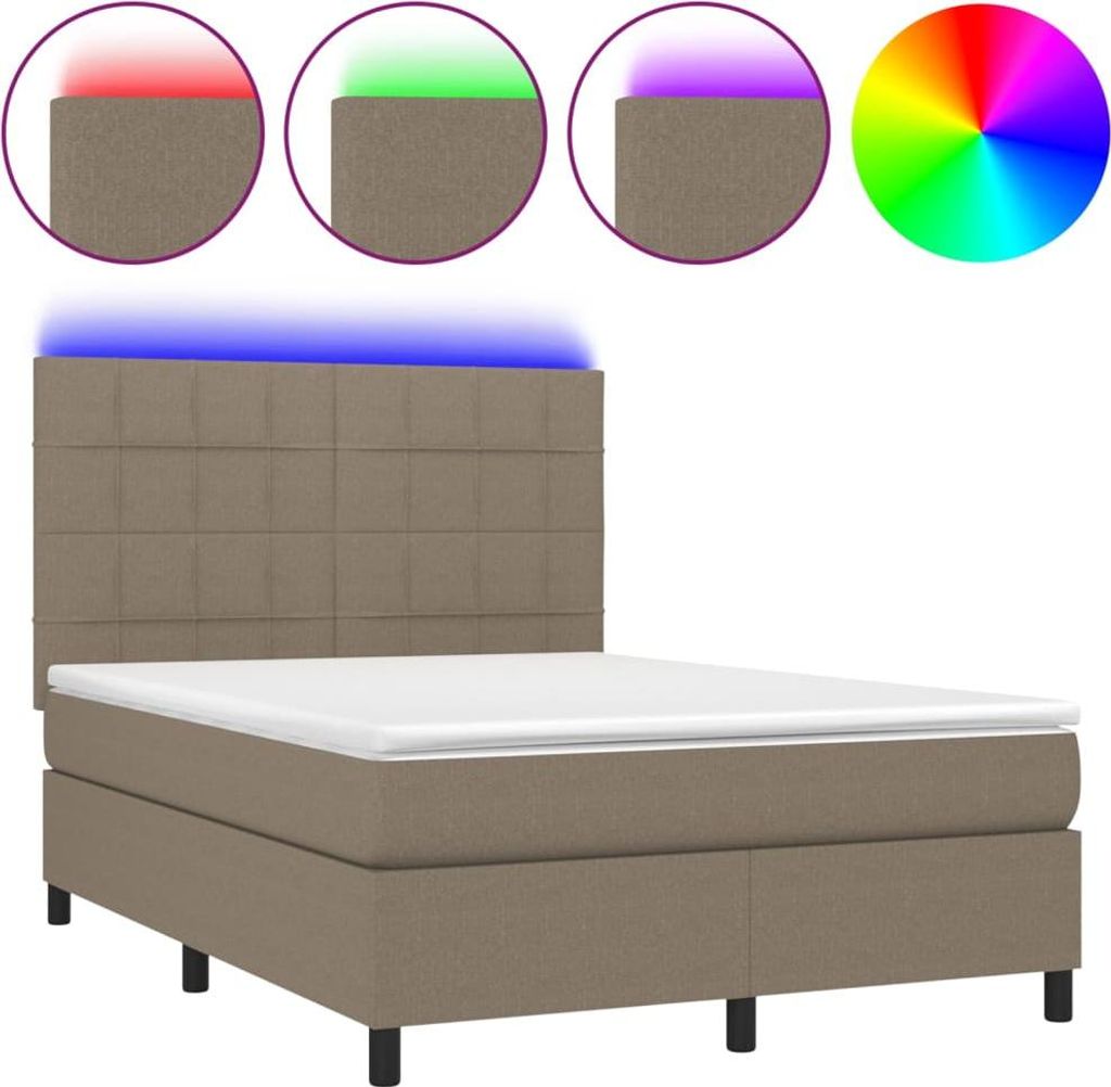vidaXL Boxspringbett mit Matratze & LED Taupe 140x200 cm Stoff