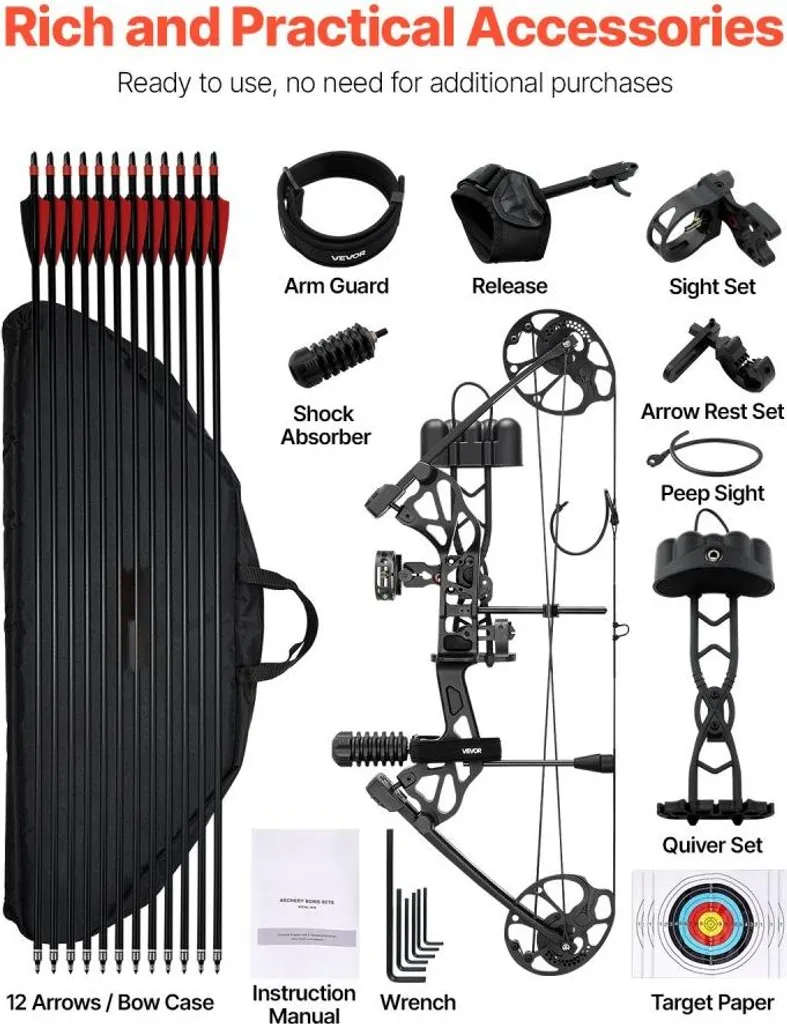 Arc à poulies de précision 320fps noir avec son kit de flèches complet