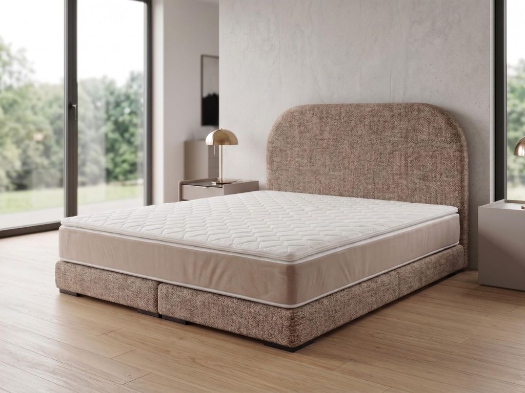 Polsterbett LEON 1 mit Kopfteil, modernes gepolstertes Bett in 90 x 200 cm Farbe: Hellbraun