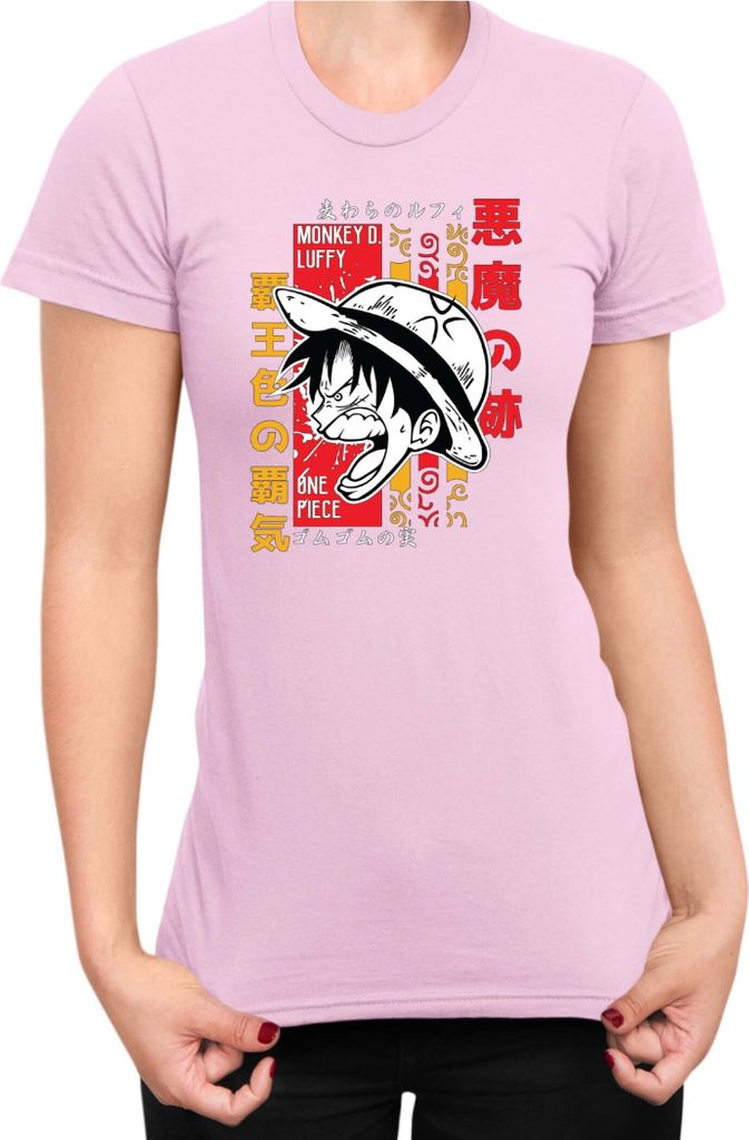 Damen T-Shirt Japan Anime Manga One Manga Piece Anime Luffy 05 Mad Monkey, Lady 2XL / Hellrosa