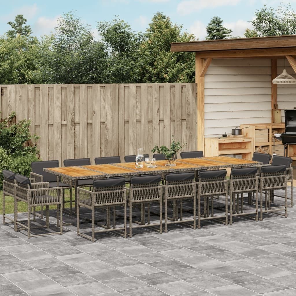 Maison Exclusive - 17-tlg. Garten-Essgruppe mit Kissen Grau Poly Rattan