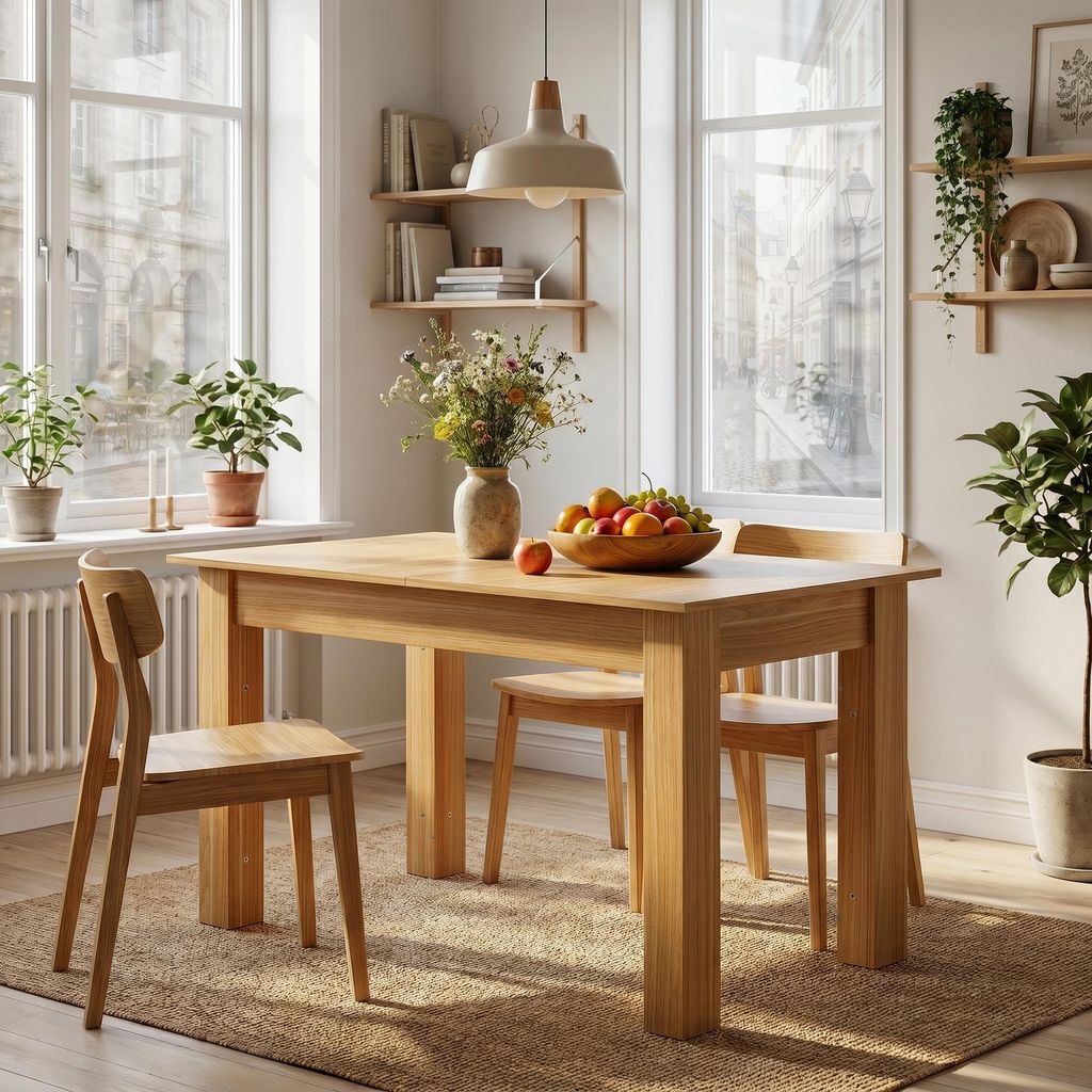 Ausziehbarer Esstisch 120-160x70x75cm Eicheoptik, Produktbild 