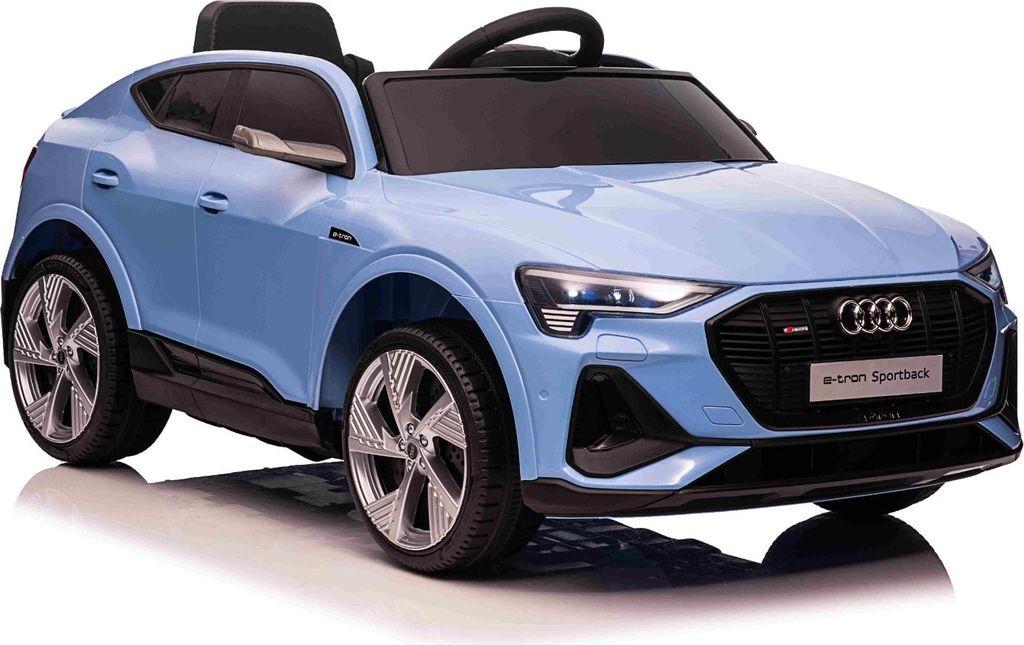 Elektrisches Kinderauto Audi E-tron Sportback 12V, blau, breiter Einzelsitz mit Dreipunkt-Sicherheitsgurt, 2,4 GHz Fernbedienung, USB/AUX-Eingang, ...