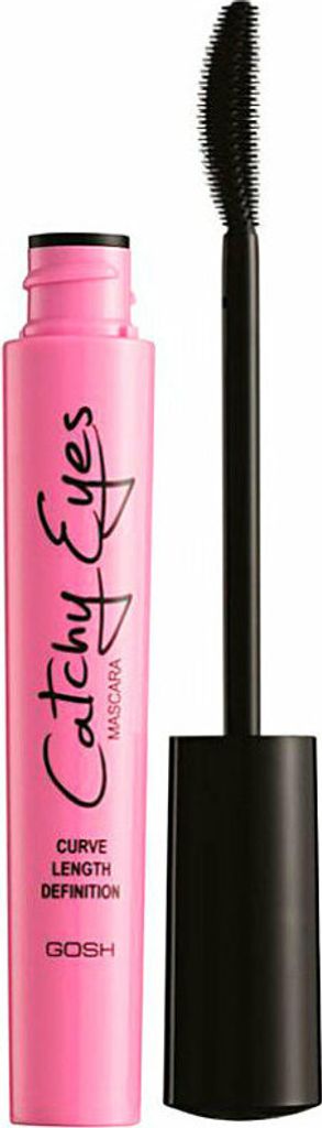A pink mascara tube with its applicator wand shown separately against a white background.