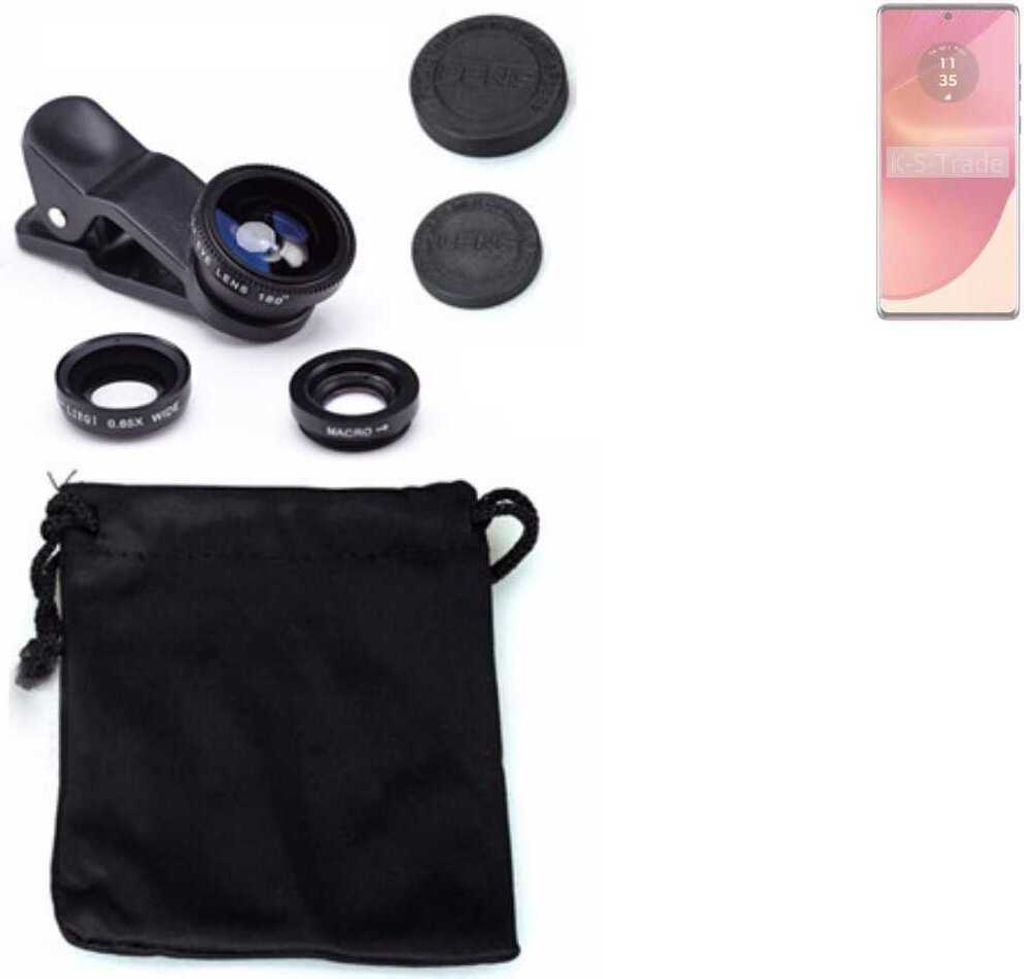 K-S-Trade Smartphone Kamera Linsen Set Kompatibel mit Motorola Edge 50 Fusion LATAM 3in1 Clip-On Kamera Adapter Macro Weitwinkel FishEye Fischauge
