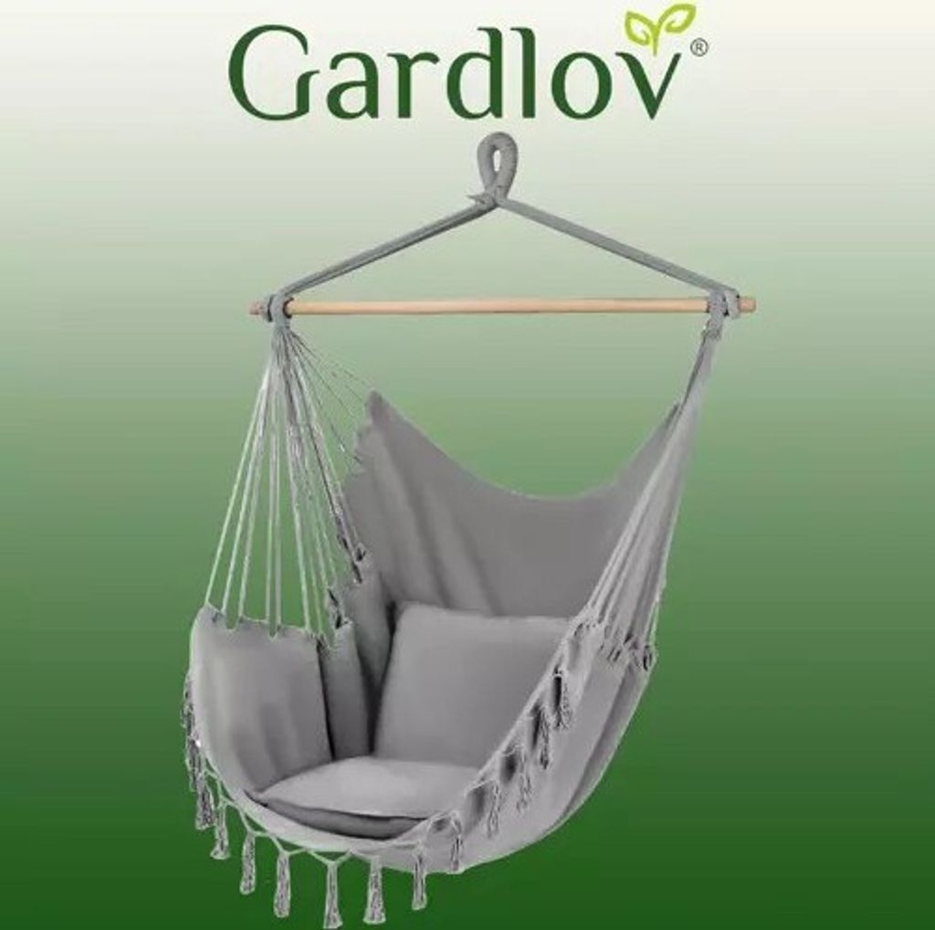 Závěsné křeslo-houpací síť, šedá, bavlna-polyester, 130x97 Obrázek produktu 15