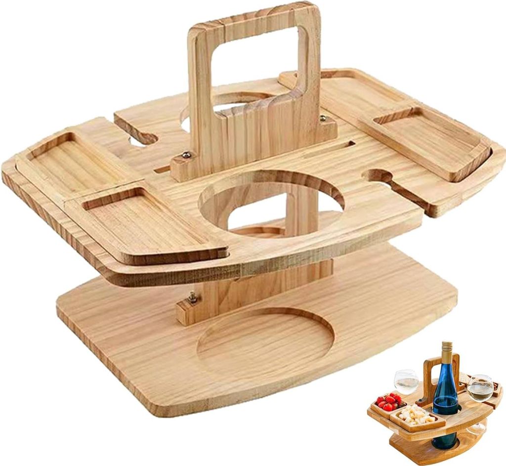 Picknicktisch tragbarer Abnehmbarer Weintisch mit 2 Weingl?serhalter stilvoller Holz -Mini -Snack -Tablett fš¹r Weinliebhaber im Freien im Freien...