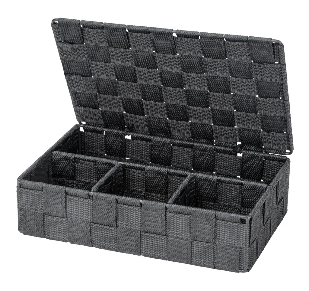 Panier de Rangement Tressé WENKO Adria Anthracite avec Couvercle Fixe
