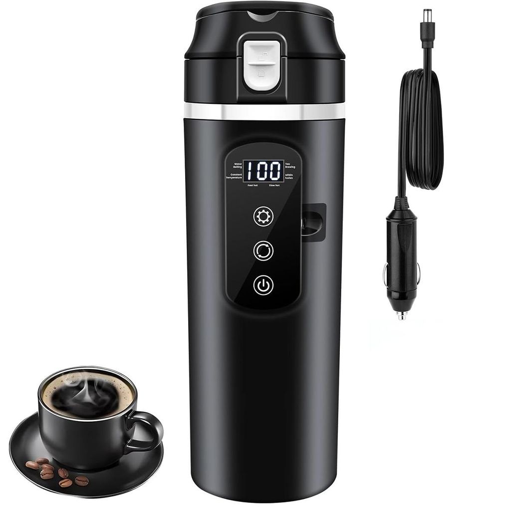 Auto Wasserkocher 12V/24V, elektrischer Reise-Wasserkocher 500 ml, tragbarer beheizbarer Becher fürs Auto
