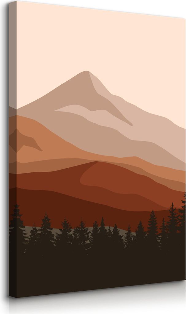 Muralo Leinwandbild Canvas für Wohnzimmer BERGE Wald Landschaft Boho Stil Br. 40cm x Hö. 60cm