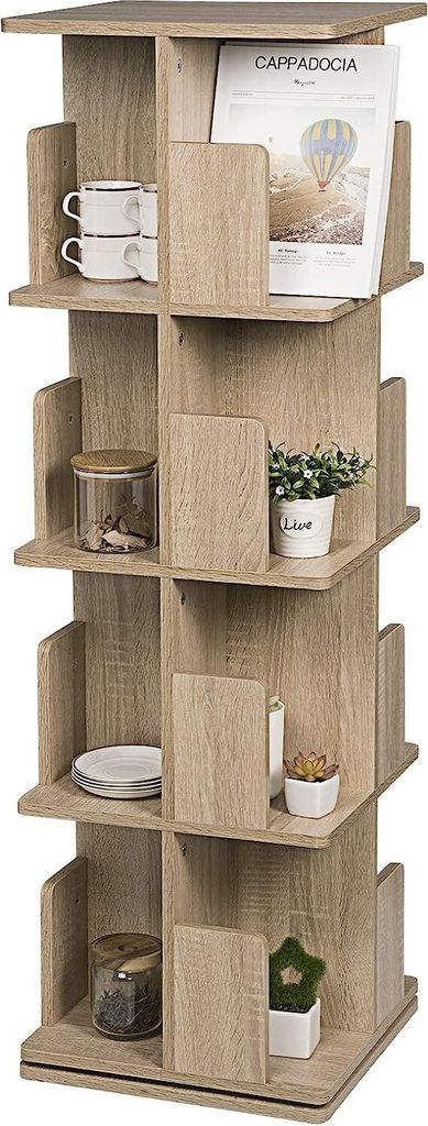EUGAD drehbares Bücherregal, mit 4 Ebenen, MDF, Natur, Produktbild 4