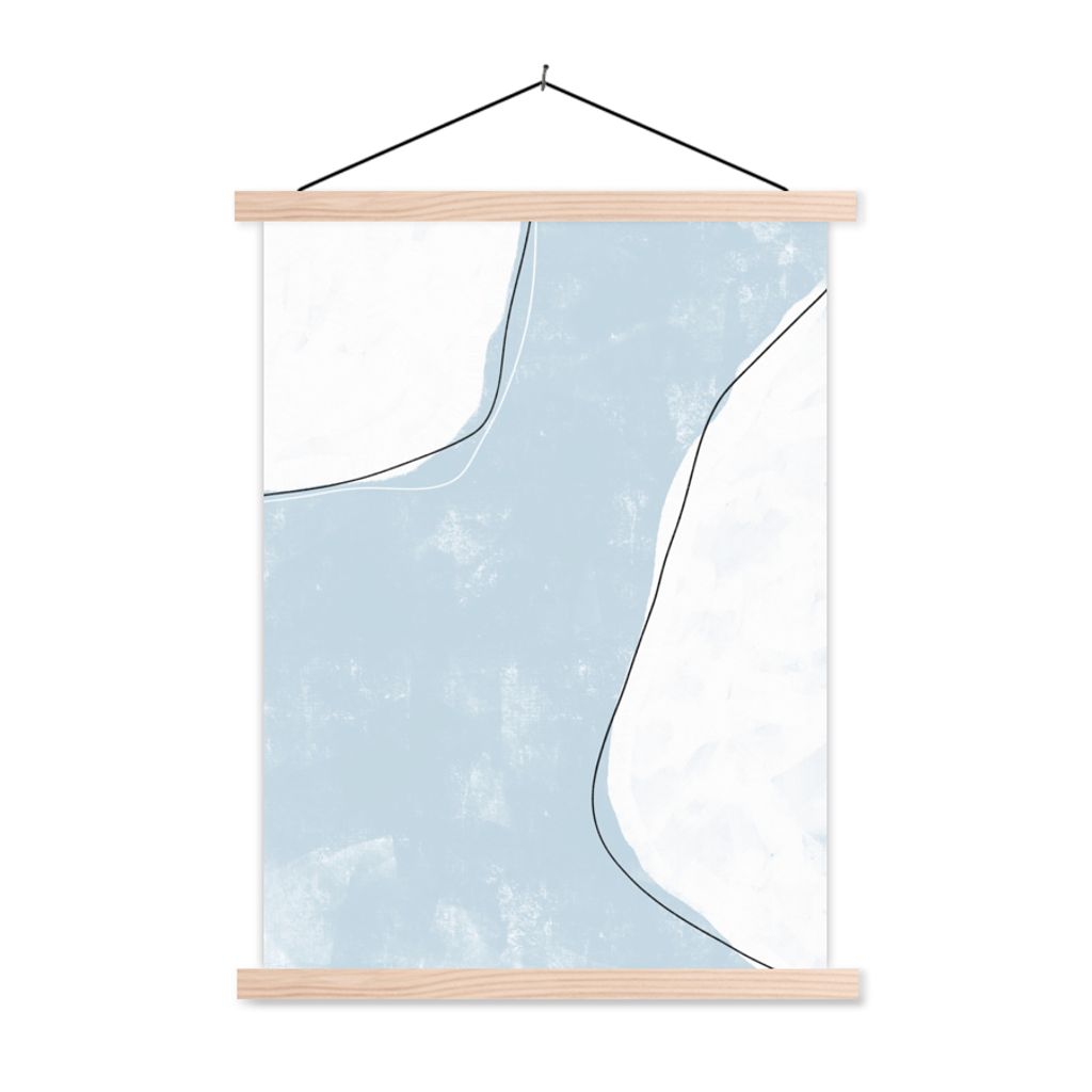 MuchoWow Textilposter Blau - Minimalismus - Abstrakt 60x80 cm mit holzfarbenen Rahmen - Wandbild