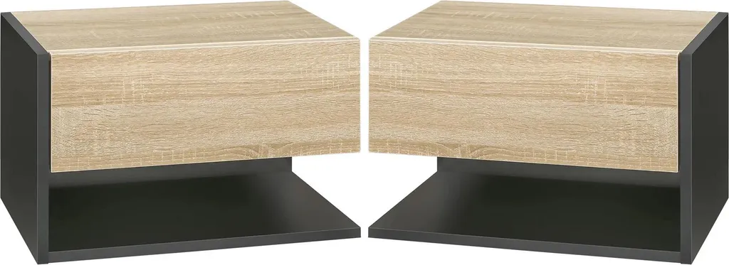 Lot de 2 Tables de Chevet Flottantes Chêne et Noir avec Tiroir 46x30cm