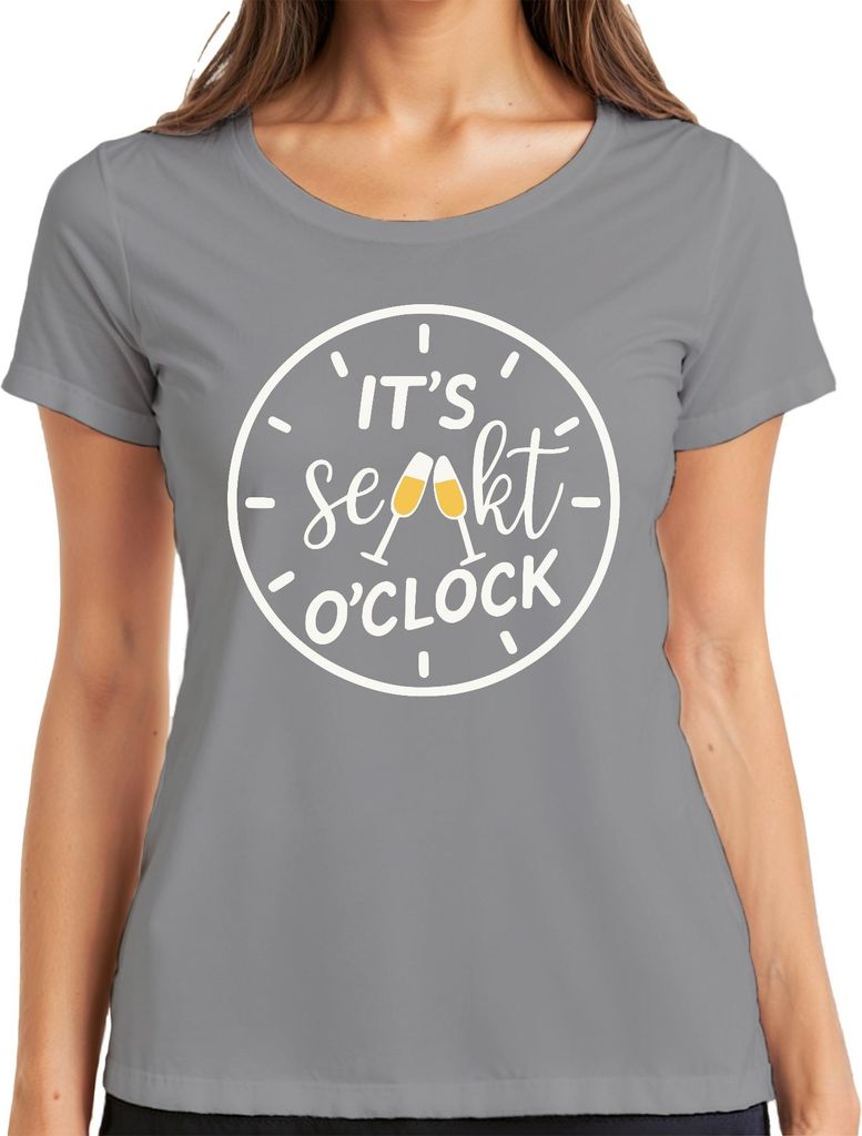 It's Sekt o'clock Sektzeit Sekt Uhr Champagner Party Prosecco Damen T-Shirt, Grau, XL