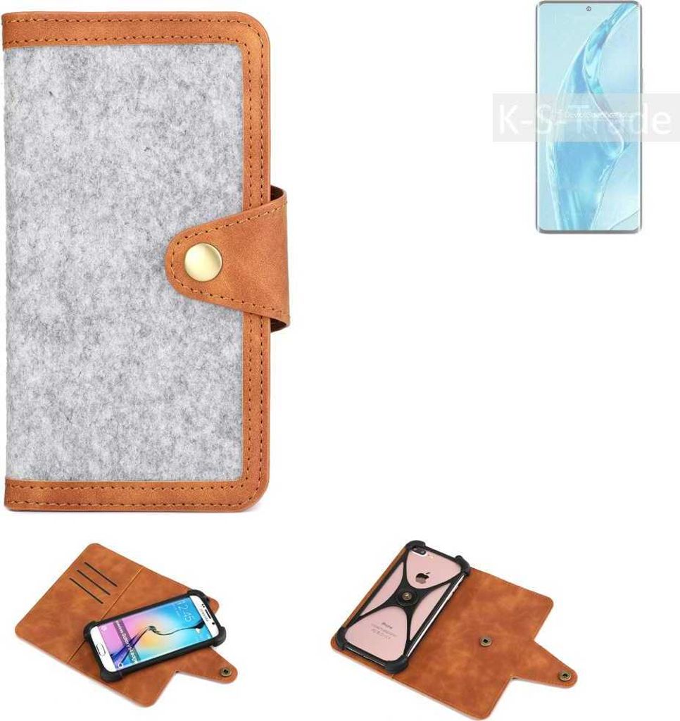 K-S-Trade Handyhülle kompatibel mit Xiaomi 12S Utra Schutzhülle Filz-Hülle Kunst-Leder hellgrau braun (1x)