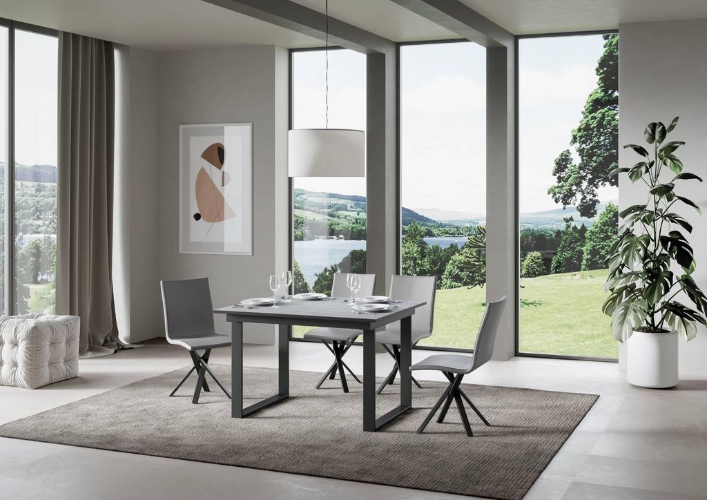 ITAMOBY - Ausziehtisch 120/180x90 cm Bandos Zement Gestell und Füße Anthrazit