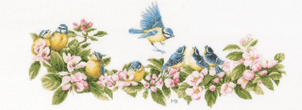 Lanarte PN-0173176 Blaumeise und Blüten Kreuzstichpackung