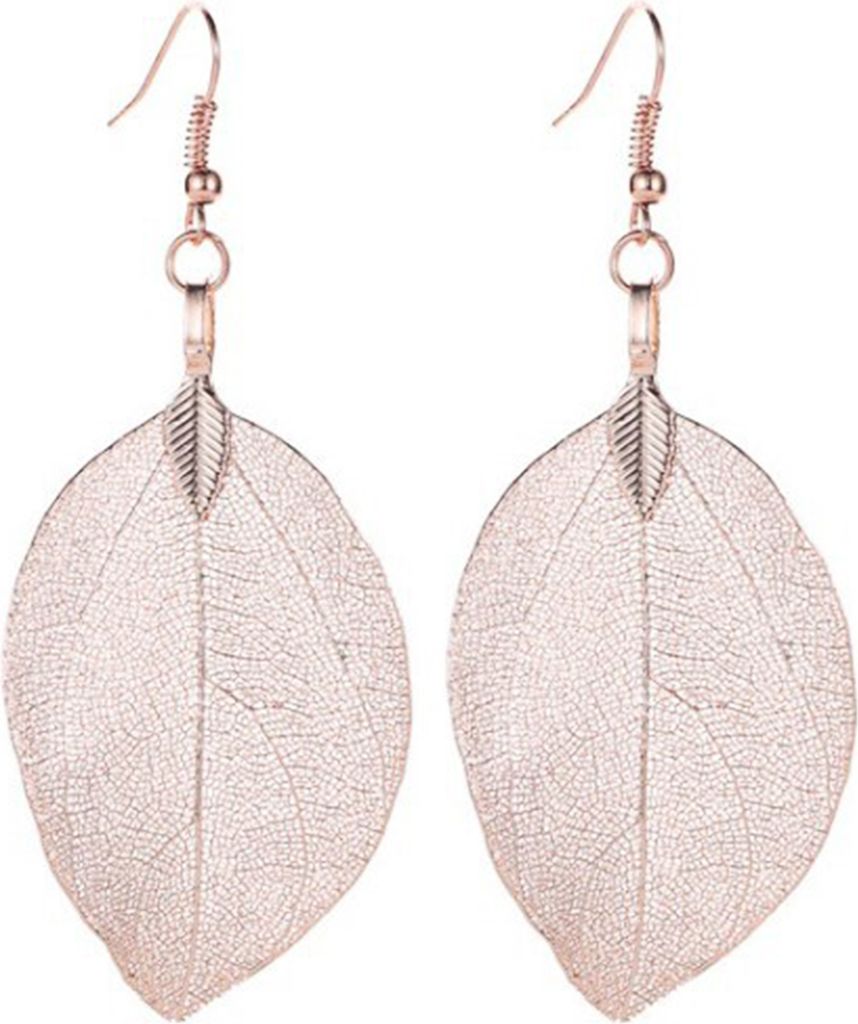 Baum-Blatt-Form-Legierung, hohl, hell, baumelnde Haken-Ohrringe, Modeschmuck für Hochzeit-Roségold