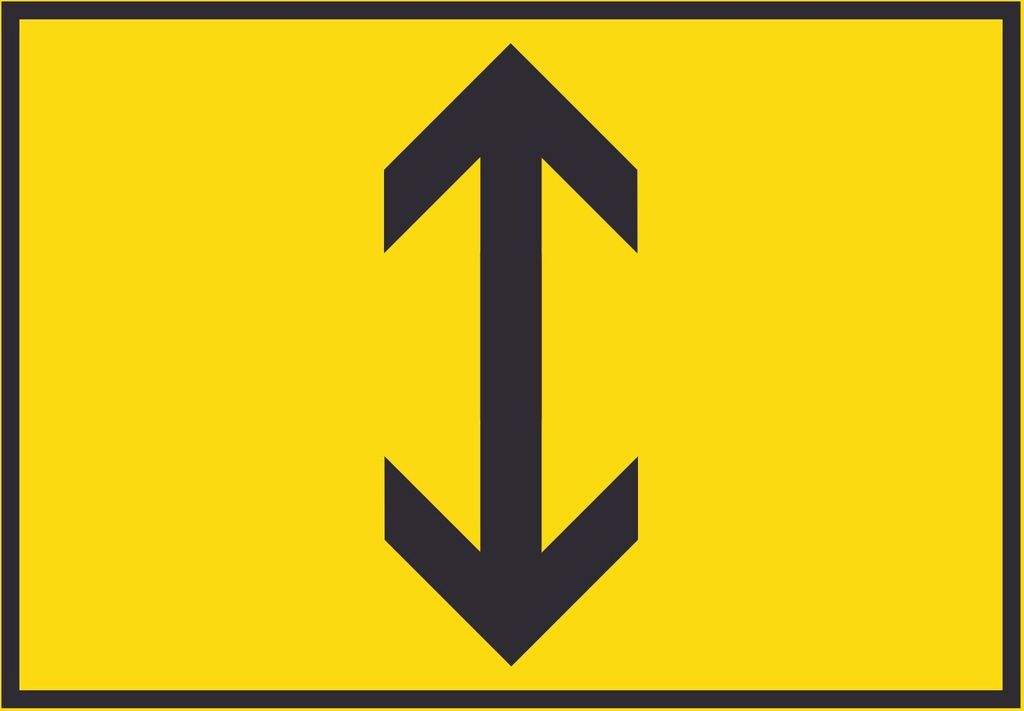 Richtungspfeil hoch runter Schild waagerecht schwarz gelb Pfeil A5 Rückseite selbstklebend