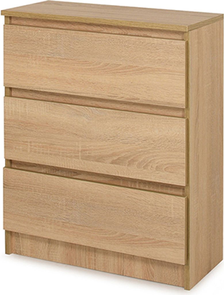 Schöne moderne Kommode 70x35x76cm mit 3 Schubladen | Sideboard Schrank: Sonoma