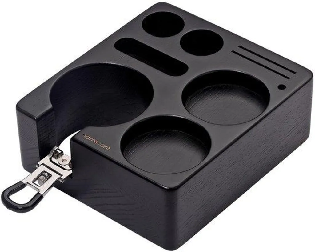 Station de Tassage 58mm en Bois Noir pour Préparation Espresso Bio