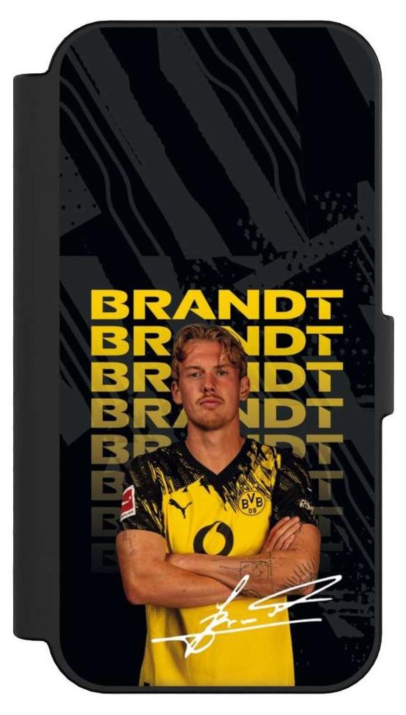 NIVOCASE Klapphülle für Apple iPhone 16 Handyhülle aus Kunst Leder NIVOflip schwarz BVB Borussia Dortmund Julian Brandt